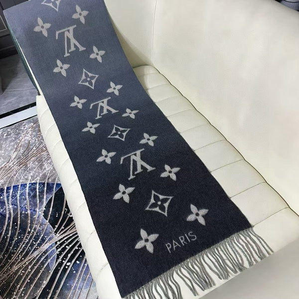 LV Gradient Pure Scarf 190cm Black Gray Cashmere 150395
