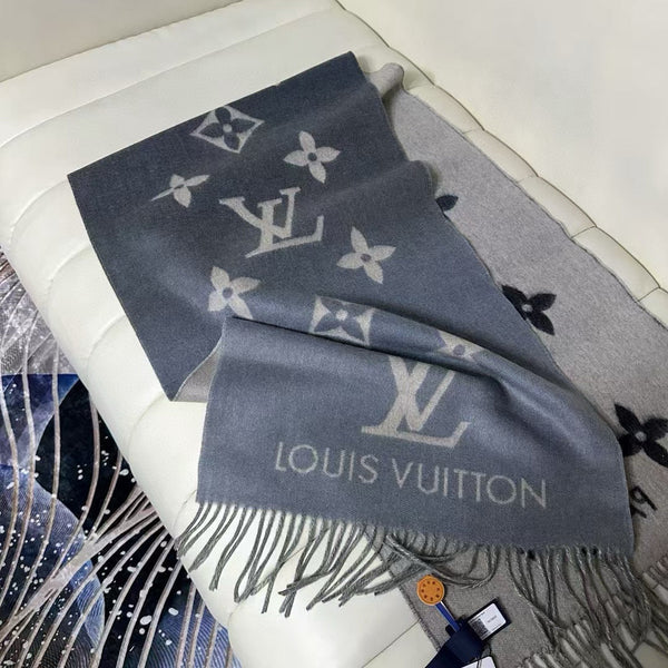 LV Gradient Pure Scarf 190cm Black Gray Cashmere 150395
