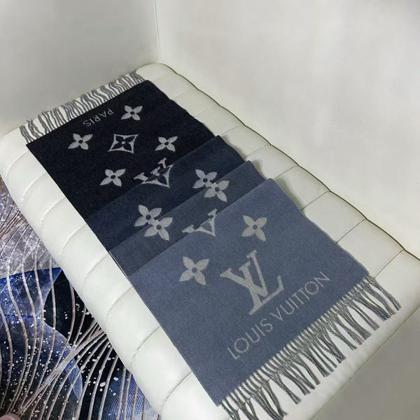 LV Gradient Pure Scarf 190cm Black Gray Cashmere 150395