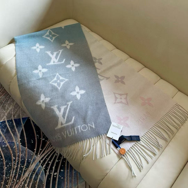 LV Gradient Pure Scarf 190cm Pastel Pink Blue Tones Cashmere 150396