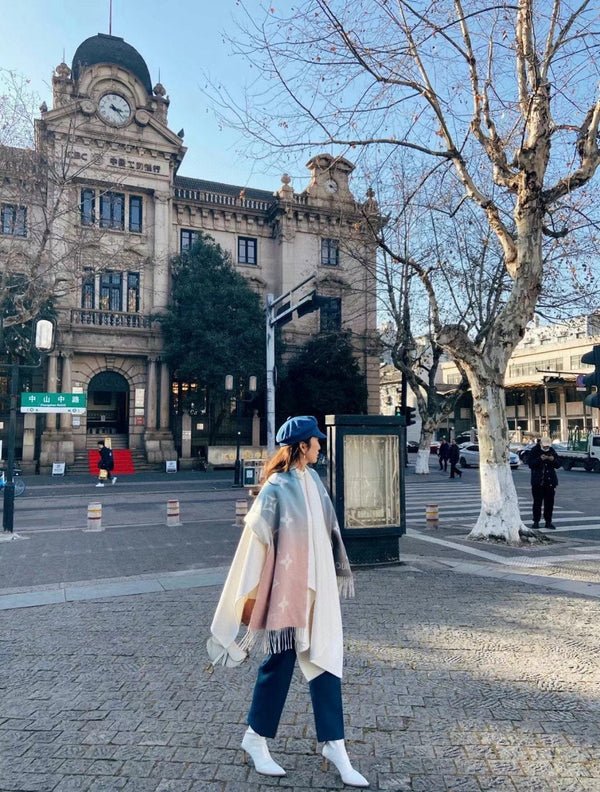 LV Gradient Pure Scarf 190cm Pastel Pink Blue Tones Cashmere 150396
