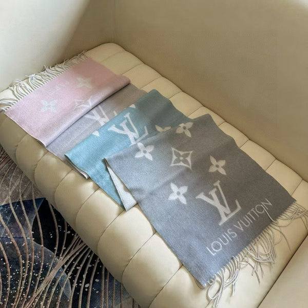 LV Gradient Pure Scarf 190cm Pastel Pink Blue Tones Cashmere 150396