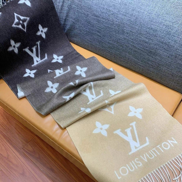 LV Gradient Pure Scarf 190cm Sable Beige Brown Cashmere 150397