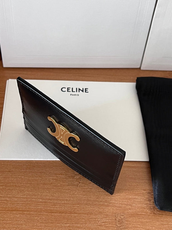 TRIOMPHE Card Holder Black Cowhide& Fabric GHW
