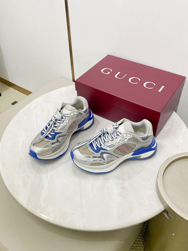 GG 2.0 Low Top Sneakers Grey Blue Mesh Leather 675580