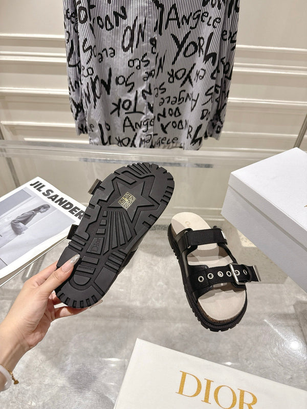 CD 26s Double-Strap Slide Sandals Black Fabric 919011
