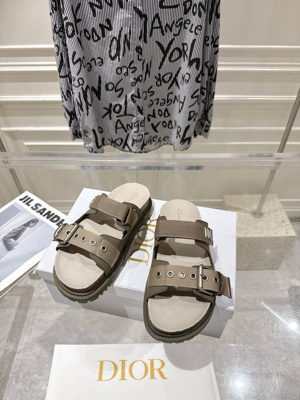 CD 26s Double-Strap Slide Sandals Olive Fabric 919012
