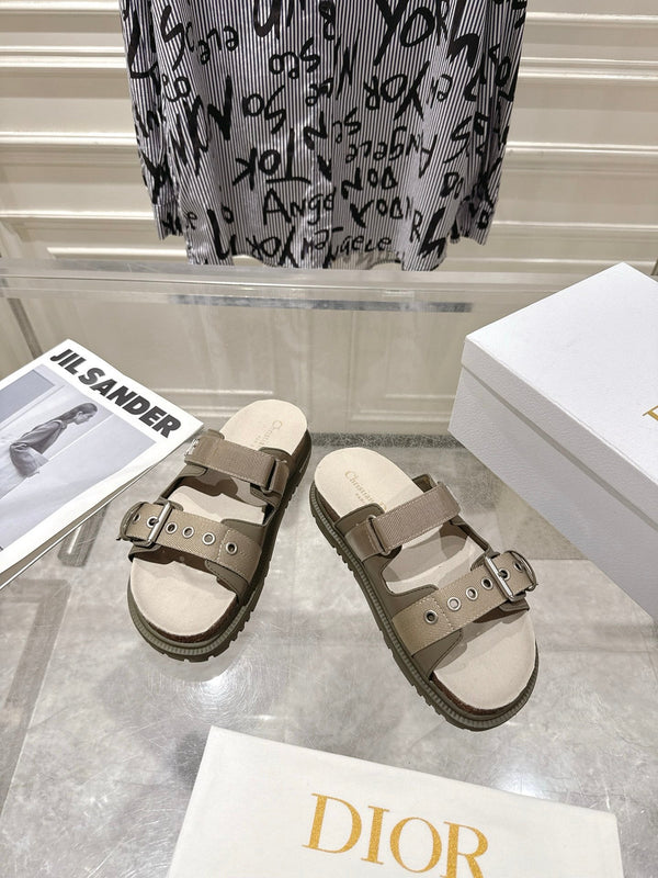 CD 26s Double-Strap Slide Sandals Olive Fabric 919012