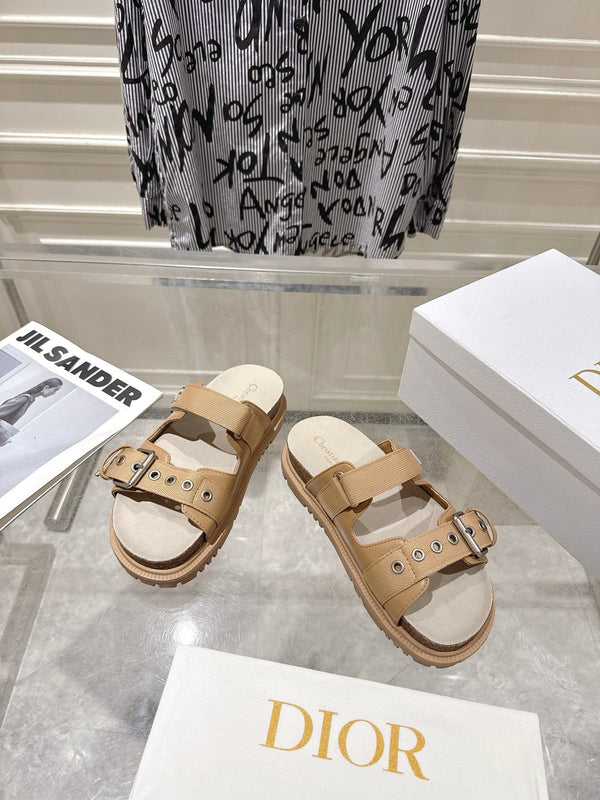 CD 26s Double-Strap Slide Sandals Khaki Fabric 919015