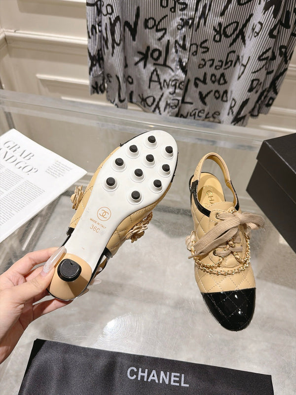 CC 26b Quilted Lace Up Slingback Beige Leather 124289
