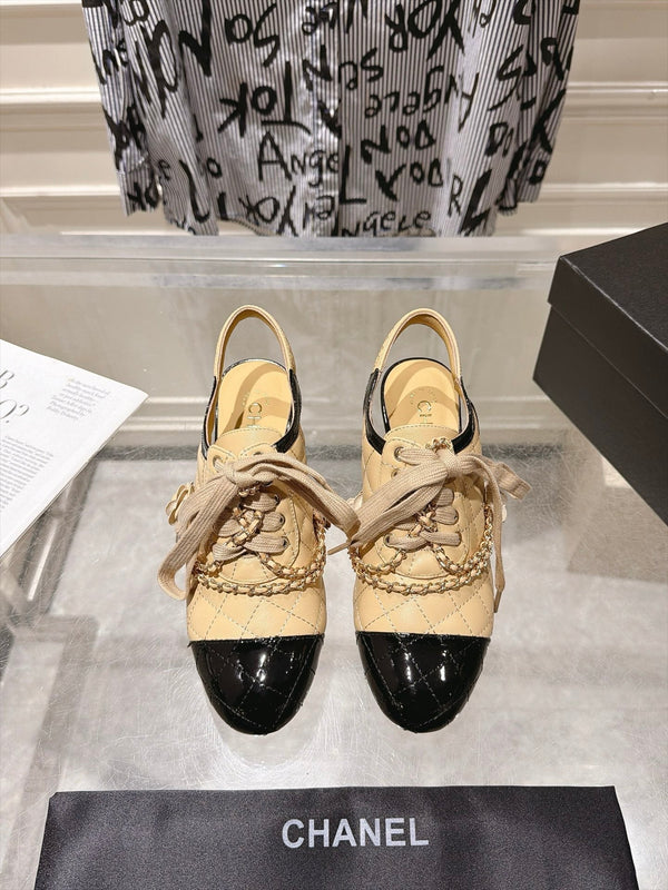 CC 26b Quilted Lace Up Slingback Beige Leather 124289