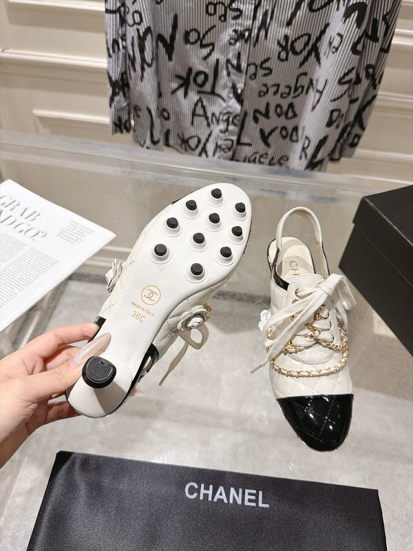 CC 26b Quilted Lace Up Slingback White Leather 124290