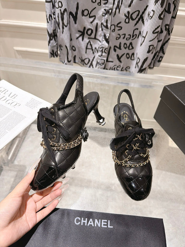 CC 26b Quilted Lace Up Slingback Black Leather 124291