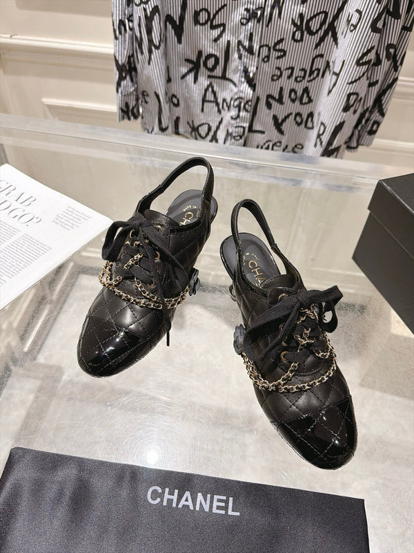 CC 26b Quilted Lace Up Slingback Black Leather 124291