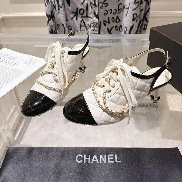 CC 26b Quilted Lace Up Slingback White Leather 124292