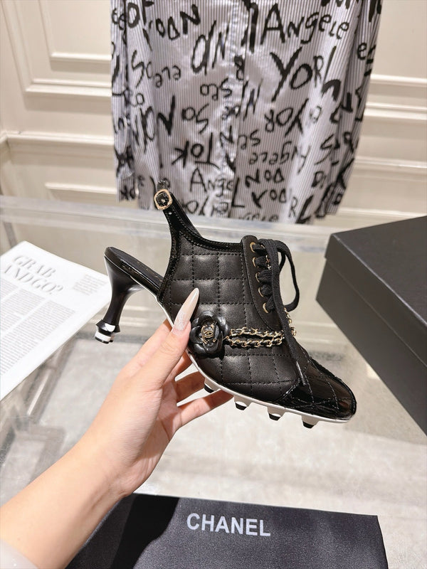 CC 26b Quilted Lace Up Slingback Black Leather 124294