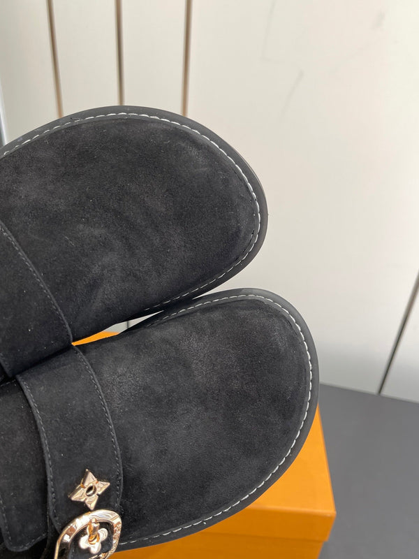 LV Cosy Comfort Mule Sandals Black Gold Suede 533465
