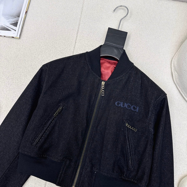 Gucci 25 Short Stand-up Collar Jacket Dark Blue Cotton 596441