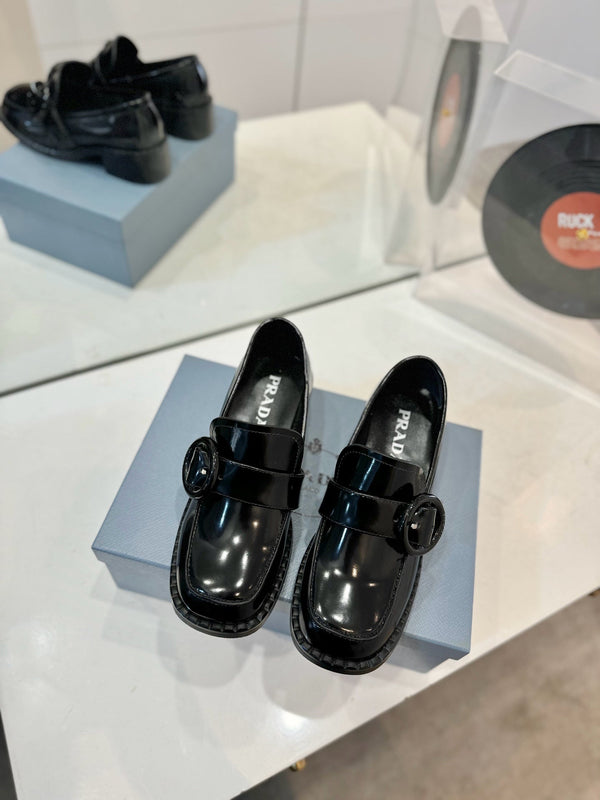Prad 26s Heeled Loafers Black Brushed Leather 941519