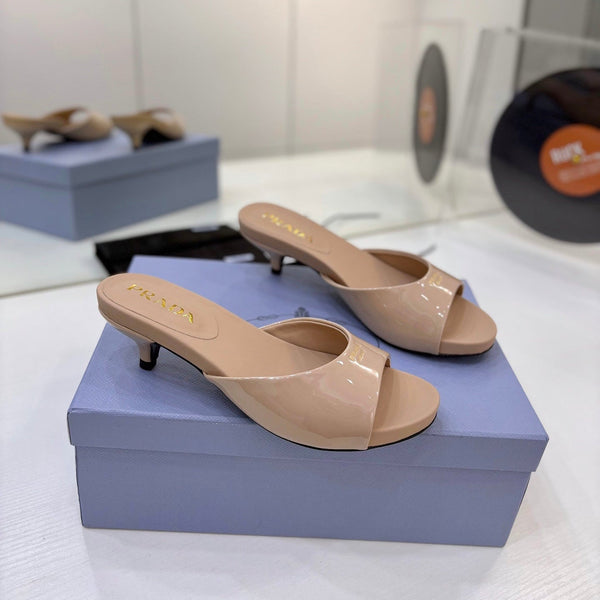 Pra Kitten Heel Sandals 4cm Beige Patent Leather 834583
