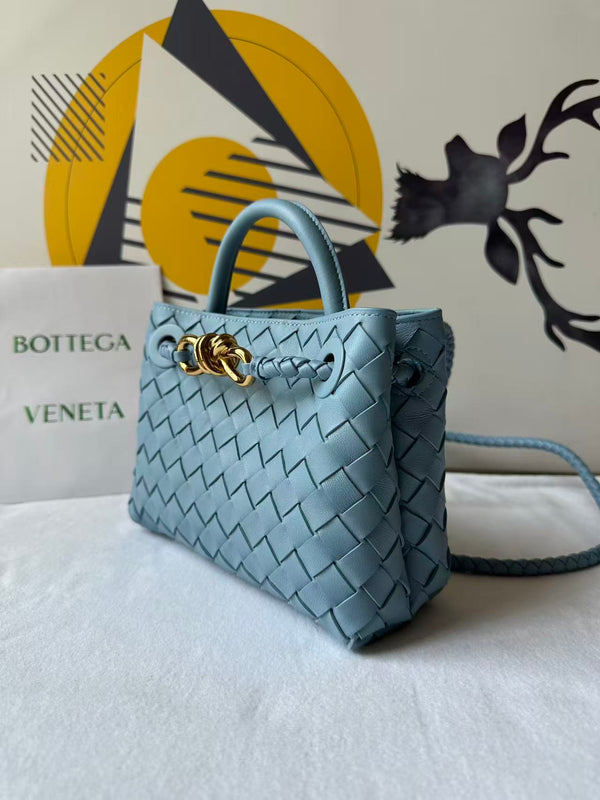 BV Small Andiamo Bag 20cm Blue Intrecciato Leather 291441
