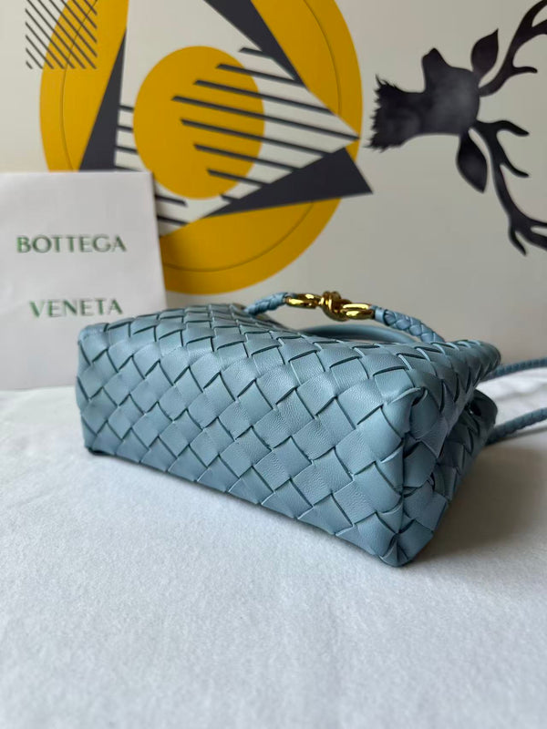 BV Small Andiamo Bag 20cm Blue Intrecciato Leather 291441