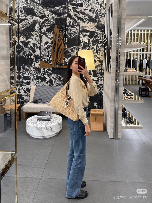 Celine Cabas Triangle Raffia Calfskin