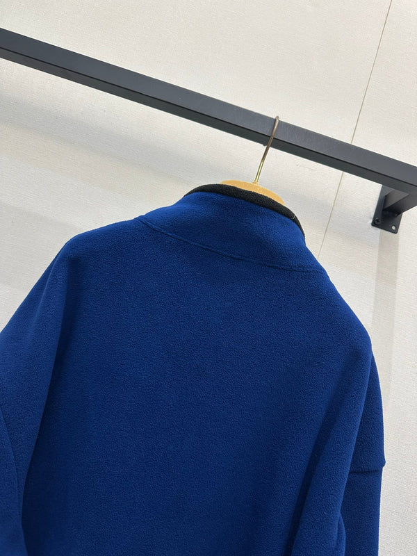 Miu Embroidered Fleece Hooded Zip-Up Jacket Dark Blue Cashmere 346106