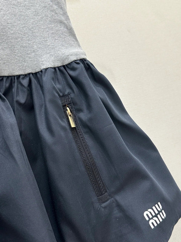 Miumiu 2026 Jersey And Poplin Skirt Grey Navy Blue Cotton 136562