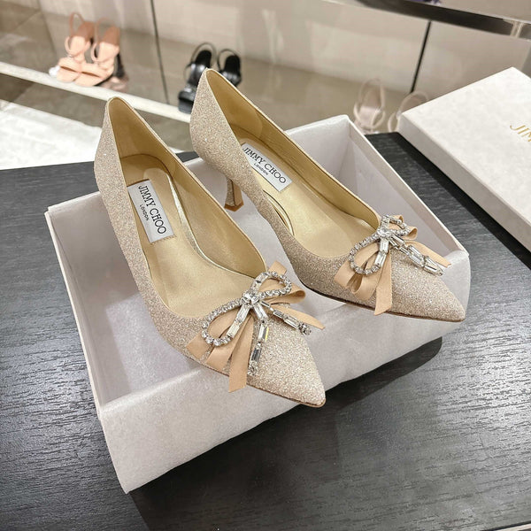Jimmy Choo Auria Pumps 70 Light Soft Gold Caviar Glitter Fabric 597653