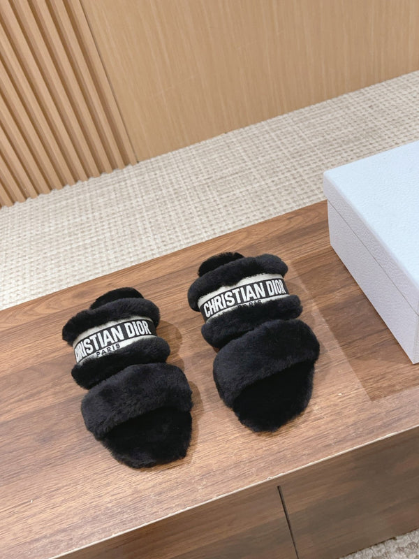 CD Sandal Black White Fleece And Canvas Fabric