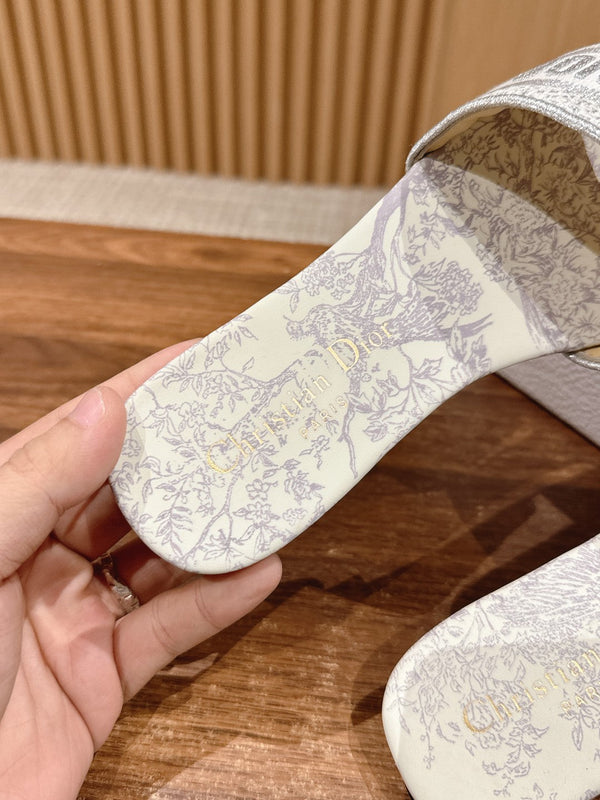 CD 26s Slide Sandals In Grey Toile De Jouy Logo