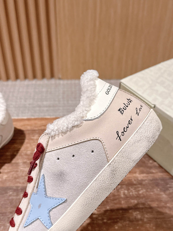 Golden Goose 2025 Wool-Lined Dirty Sneaker Beige Red mix Blue Suede 444267