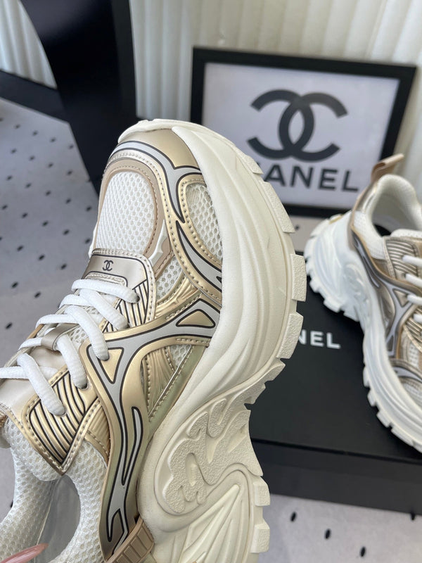 CC Platform Sneakers Gold White Mesh Rubber 611803