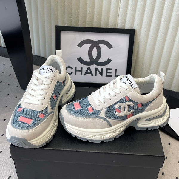 CC 26s Chunky Platform Casual Sneakers Blue White Pink Denim Suede 968604