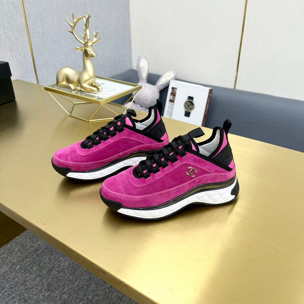 CC 26s Low-Top Chunky Sneakers Hot Pink Suede Mesh Textile 980821