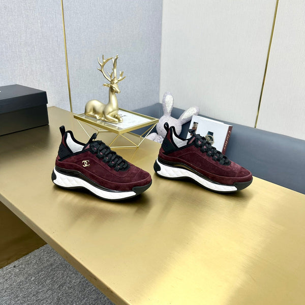 CC 26s Low-Top Chunky Sneakers Burgundy Suede Mesh Textile 980825