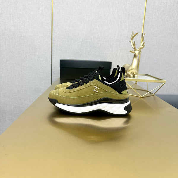CC 26s Low-Top Chunky Sneakers Olive Green Suede Mesh Textile 980830