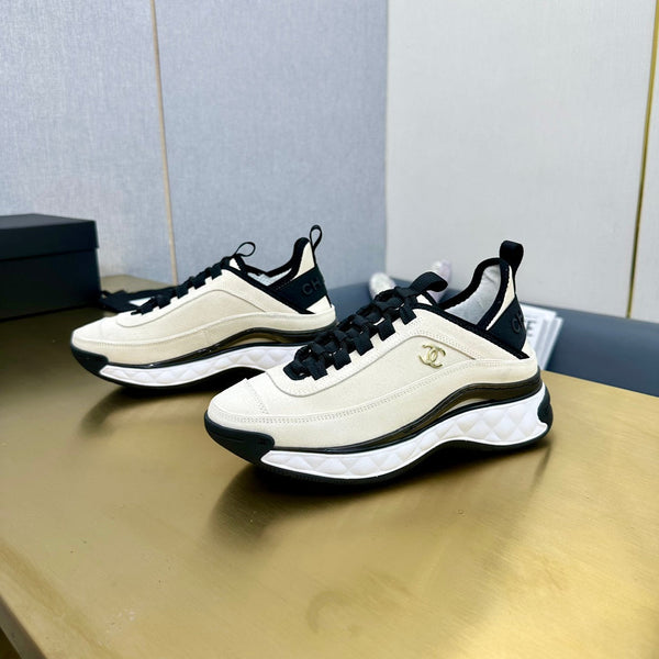 CC 26s Low-Top Chunky Sneakers Ivory Suede Mesh Textile 980832