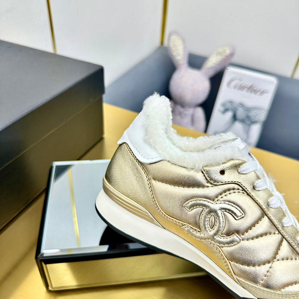 CC Low Sneaker Gold Metalic Wool Cowhide 413859
