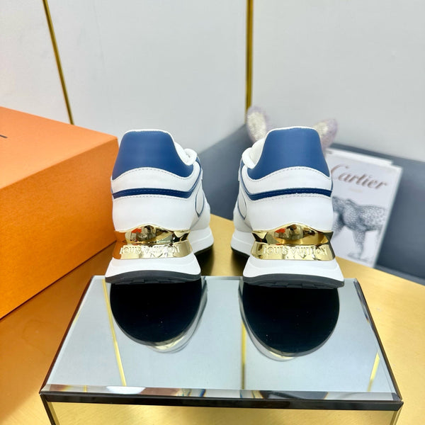 NEO RUN AWAY SNEAKER IN WHITE MIX COBALT BLUE CALFSKIN
