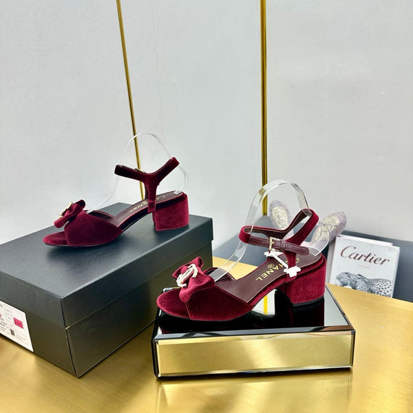 CC 25 Sandal Heels Burgundy Red Velvet 238484