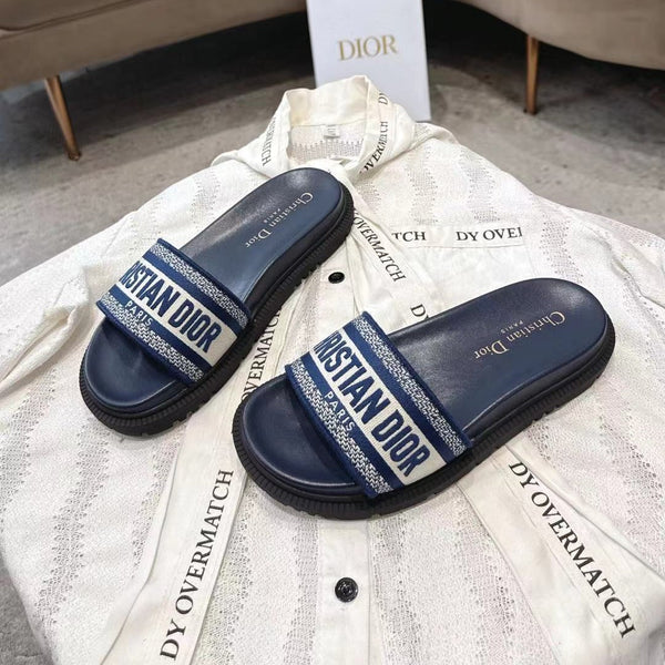 CD 26s Platform Sandals Navy Blue Cream Leather Fabric 944464