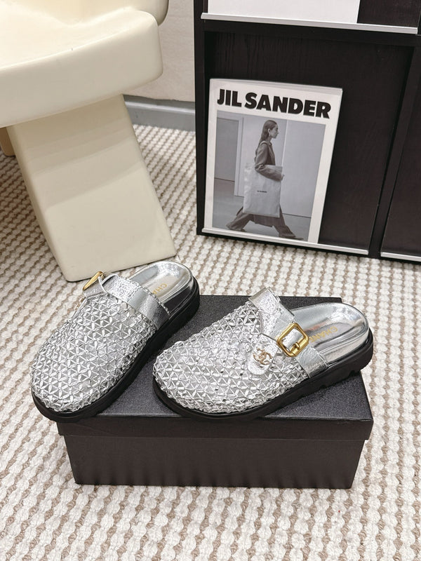 CC Woven Clog Silver Metallic Leather 721529