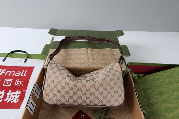 GG Half Horsebit Mini Shoulder Bag 19.5 Beige Brown Canvas