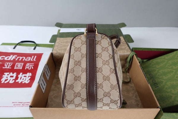 GG Half Horsebit Mini Shoulder Bag 19.5 Beige Brown Canvas