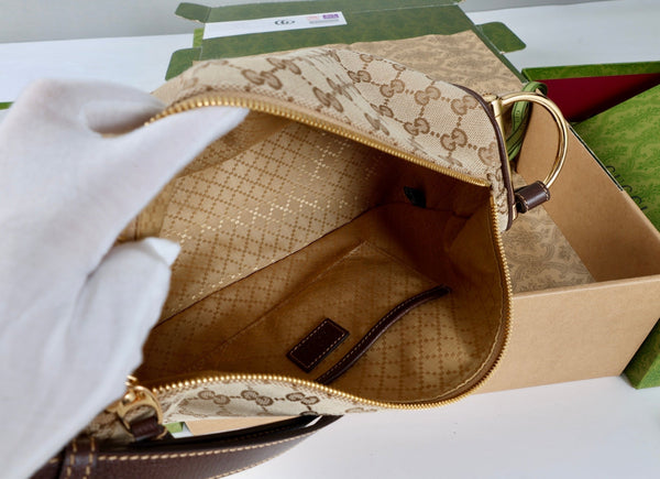 GG Half Horsebit Mini Shoulder Bag 19.5 Beige Brown Canvas