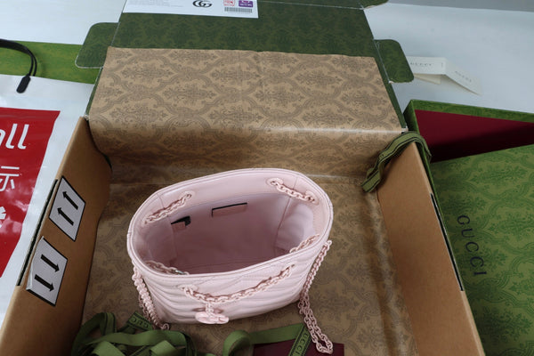GG 26s Marmont Nano Bucket Bag 17cm Light Pink Quilted Leather