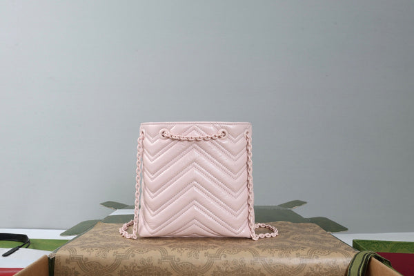 GG 26s Marmont Nano Bucket Bag 17cm Light Pink Quilted Leather