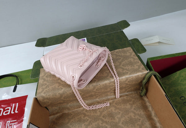 GG 26s Marmont Nano Bucket Bag 17cm Light Pink Quilted Leather